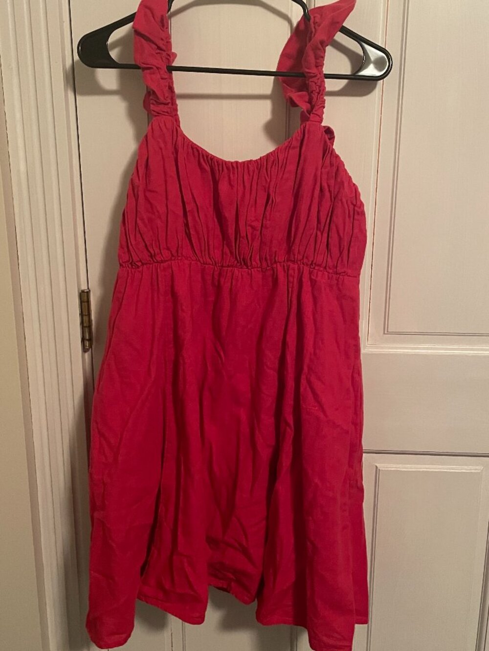 Abercrombie & Fitch Puff Strap Babydoll Magenta Mini Dress Line